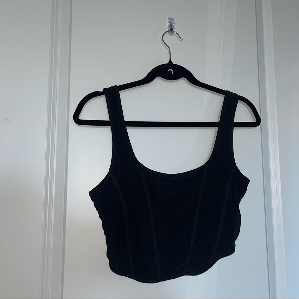 Glassons Black Crop Corset Mesh Tank